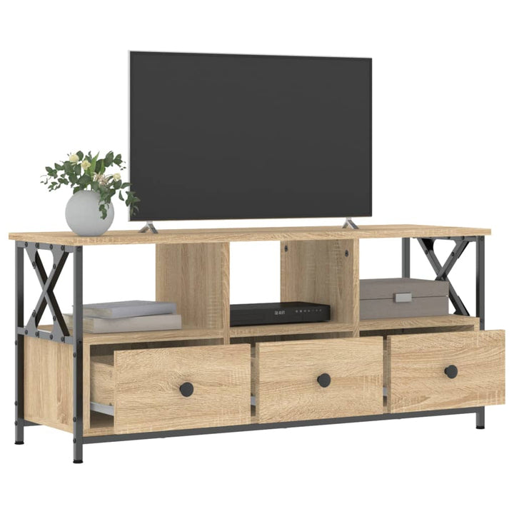 Tv-meubel 102x33x45 cm bewerkt hout en ijzer sonoma eikenkleur