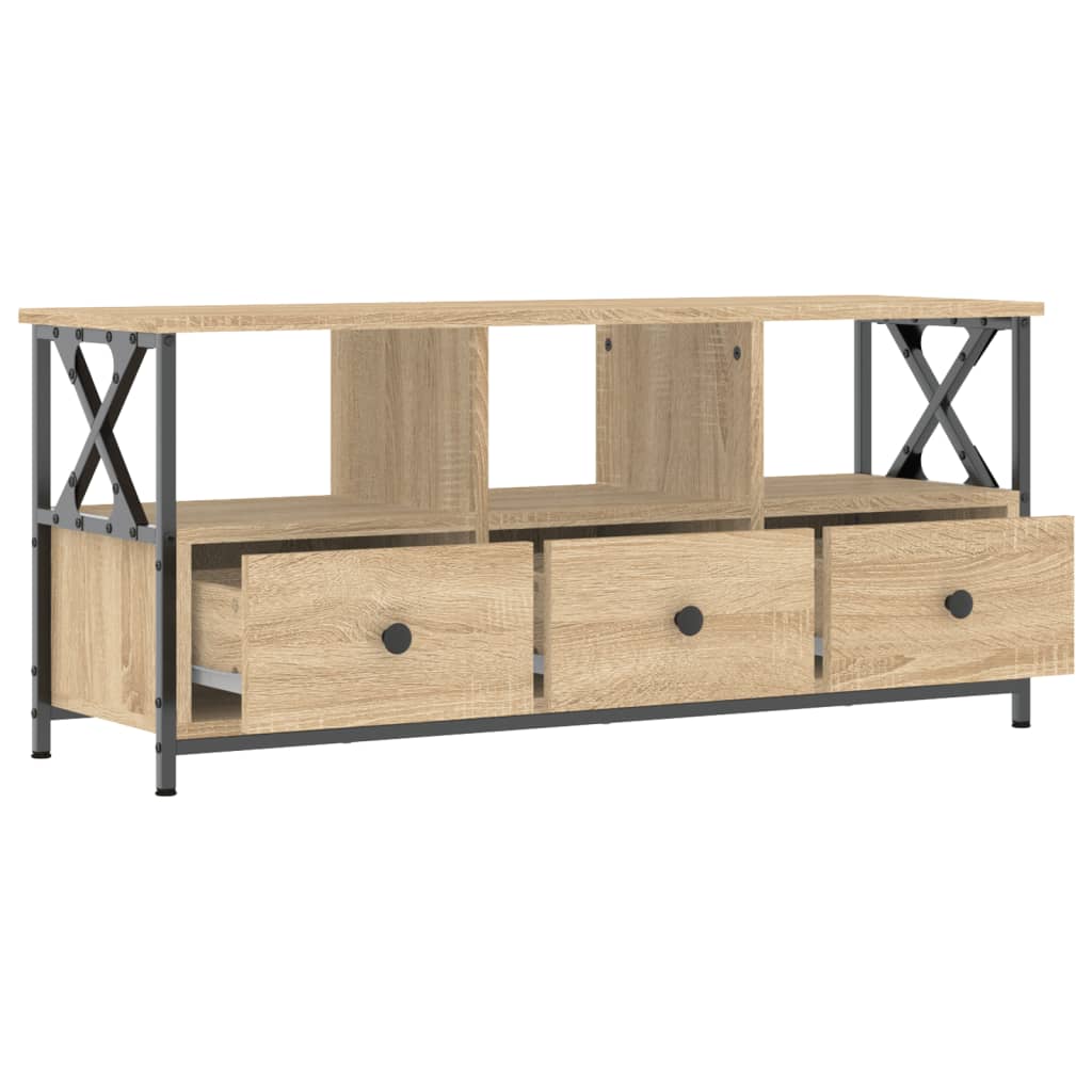 Tv-meubel 102x33x45 cm bewerkt hout en ijzer sonoma eikenkleur