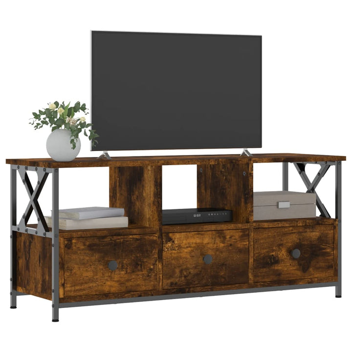 Tv-meubel 102x33x45 cm bewerkt hout en ijzer gerookt eikenkleur