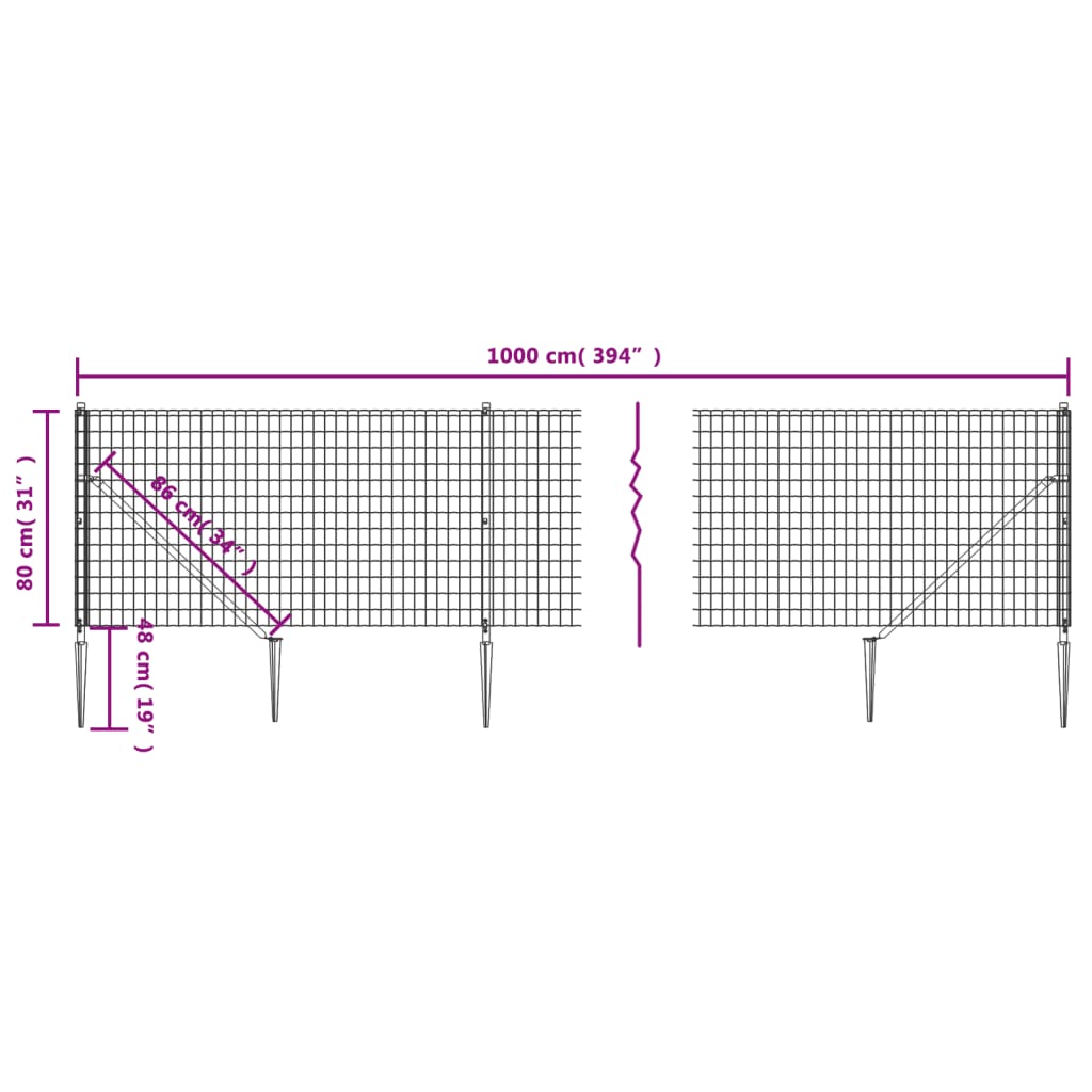 Draadgaashek met grondankers 0,8x10 m groen