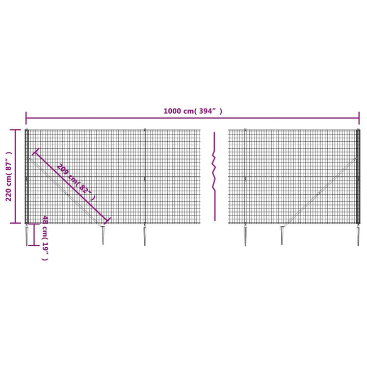 Draadgaashek met grondankers 2,2x10 m groen