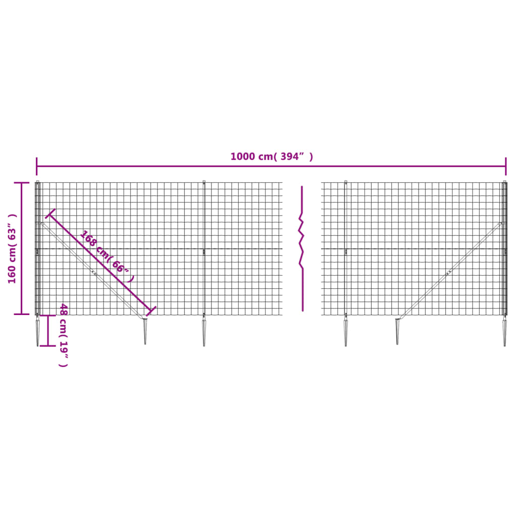 Draadgaashek met grondankers 1,6x10 m groen