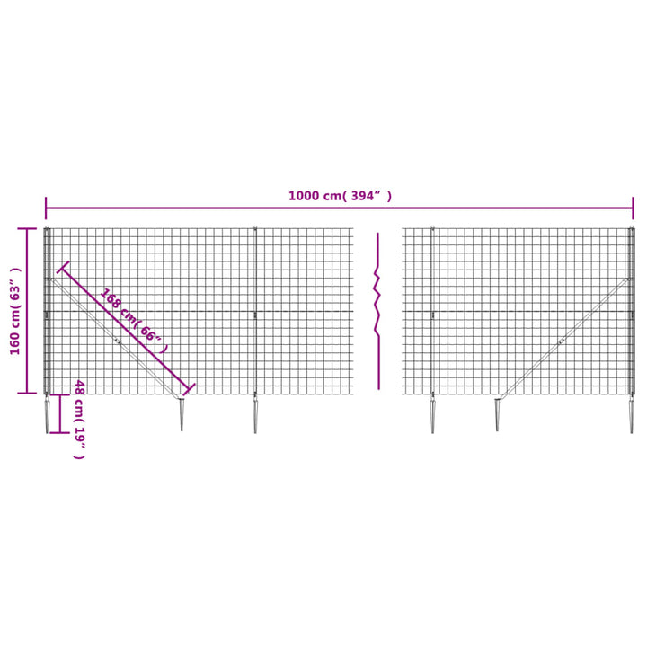 Draadgaashek met grondankers 1,6x10 m groen