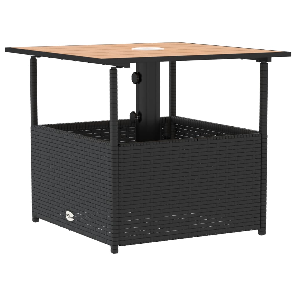 Tuintafel met parasolgat 55x55x46,5 cm poly rattan zwart