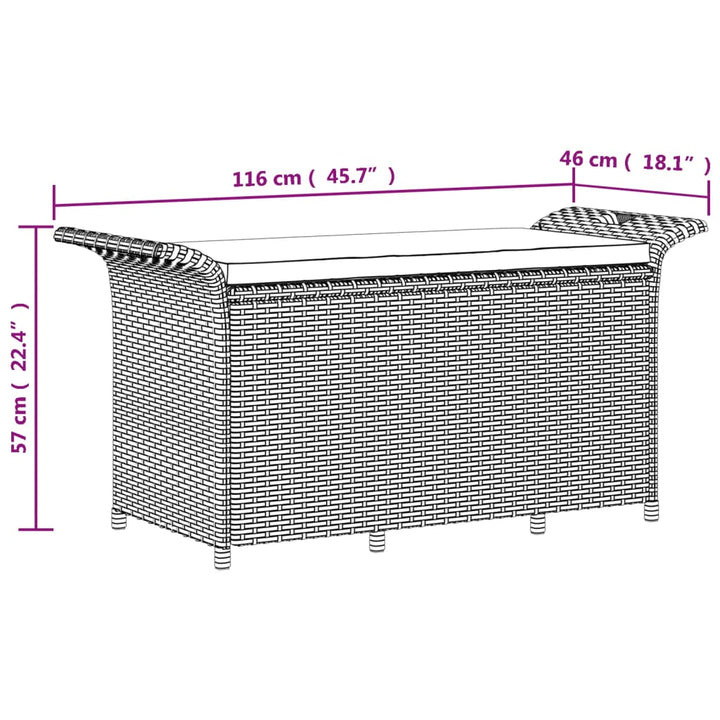 Tuinbank met kussen 116x46x57 cm poly rattan zwart