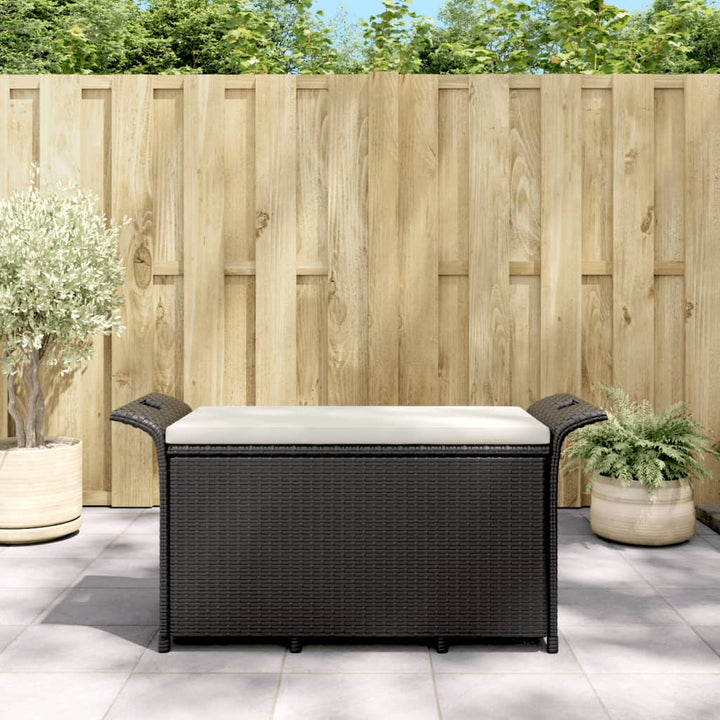 Tuinbank met kussen 116x46x57 cm poly rattan zwart