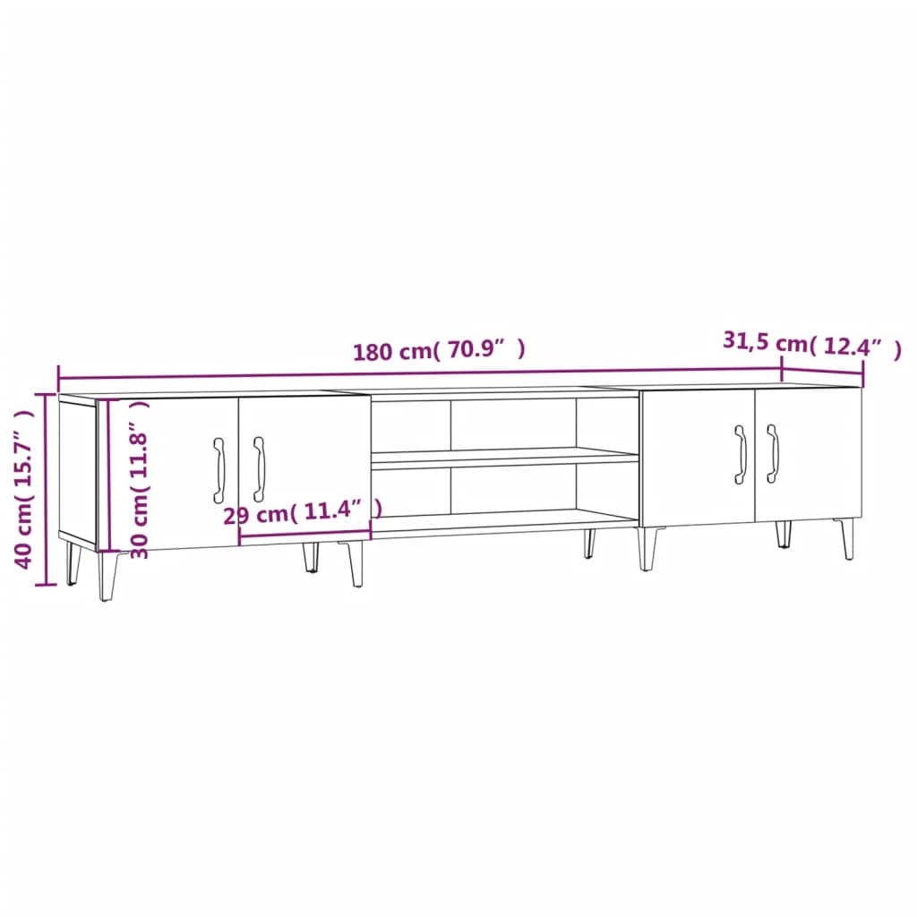 Tv-meubel 180x31,5x40 cm bewerkt hout zwart