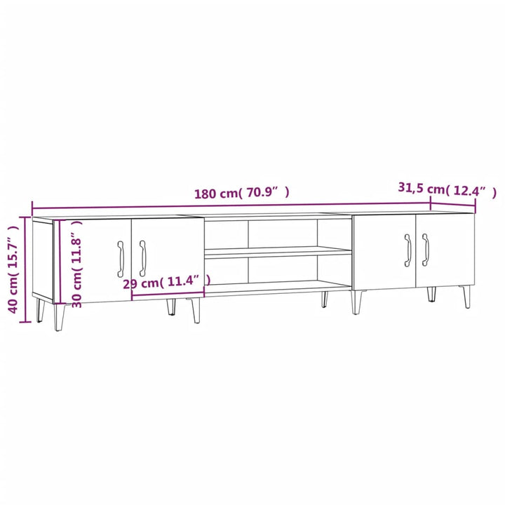 Tv-meubel 180x31,5x40 cm bewerkt hout zwart