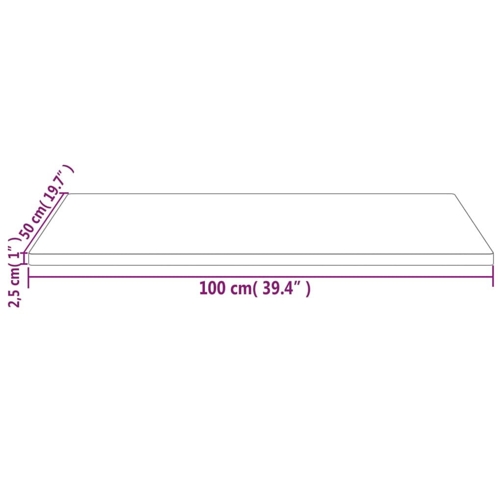 Tafelblad rechthoekig 100x50x2,5 cm massief grenenhout