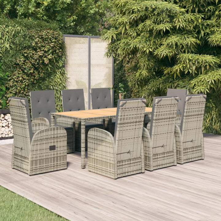 9-delige Tuinset met kussens poly rattan grijs