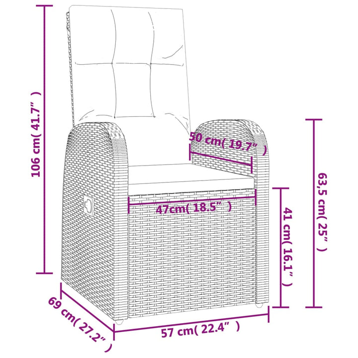 5-delige Tuinset met kussens poly rattan zwart