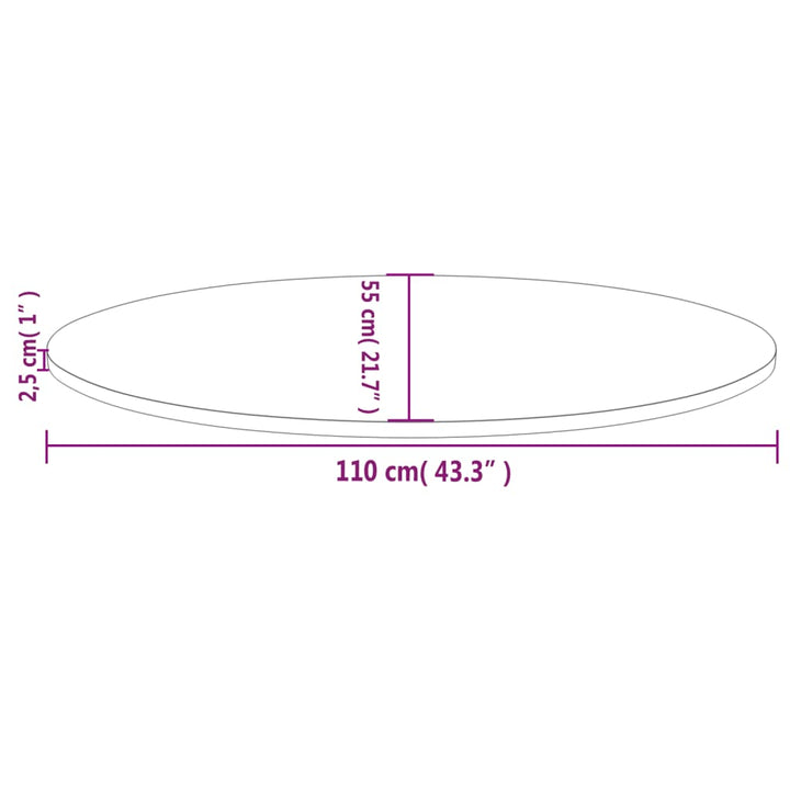 Tafelblad ovaal 110x55x2,5 cm massief grenenhout