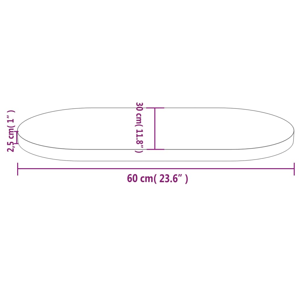 Tafelblad ovaal 60x30x2,5 cm massief grenenhout