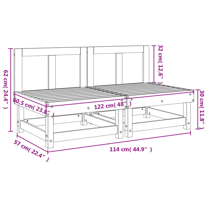 Tuinmiddenbanken 2 st massief grenenhout wit