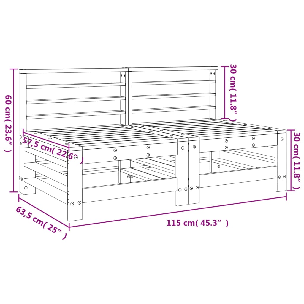 Tuinmiddenbanken 2 st massief grenenhout grijs