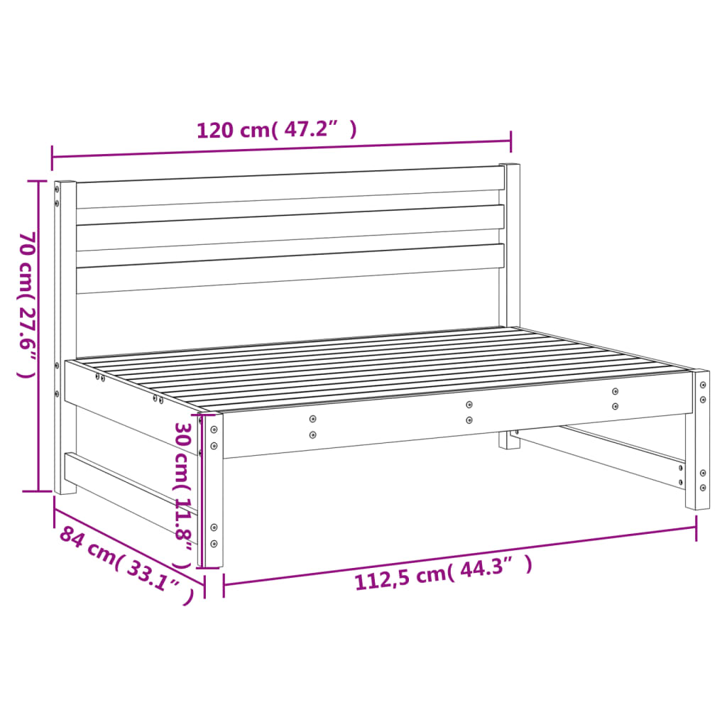 Tuinmiddenbank 120x80 cm massief grenenhout grijs