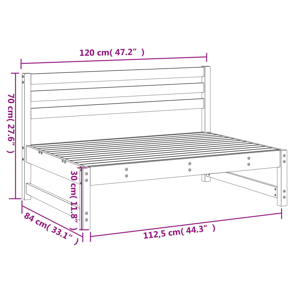 Tuinmiddenbank 120x80 cm massief grenenhout honingbruin