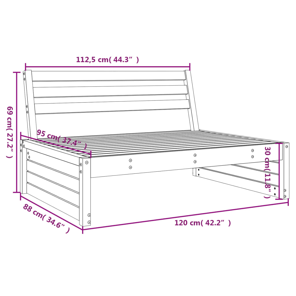 Tuinmiddenbank 120x80 cm massief grenenhout