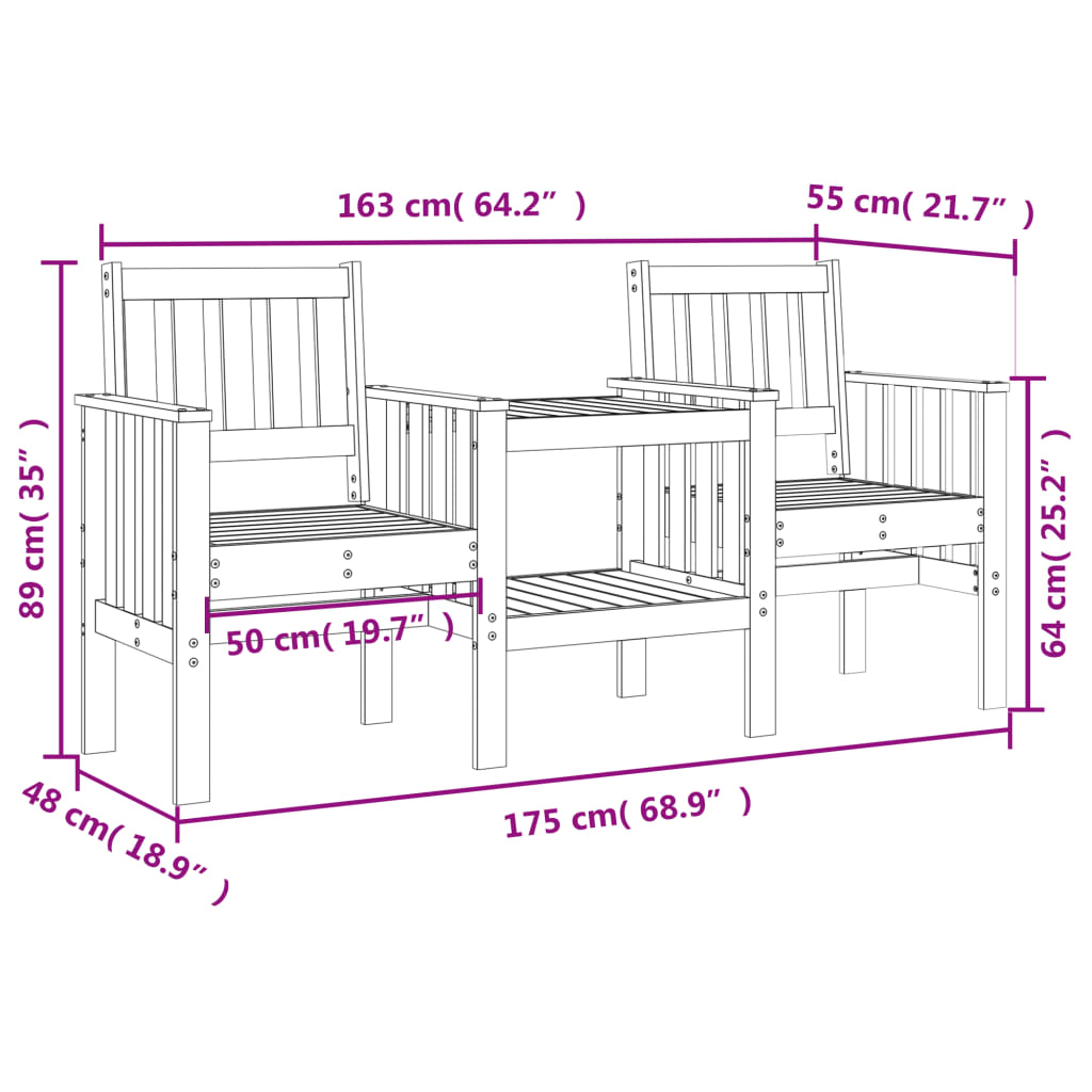 Tuinbank met tafel 2-zits massief grenenhout