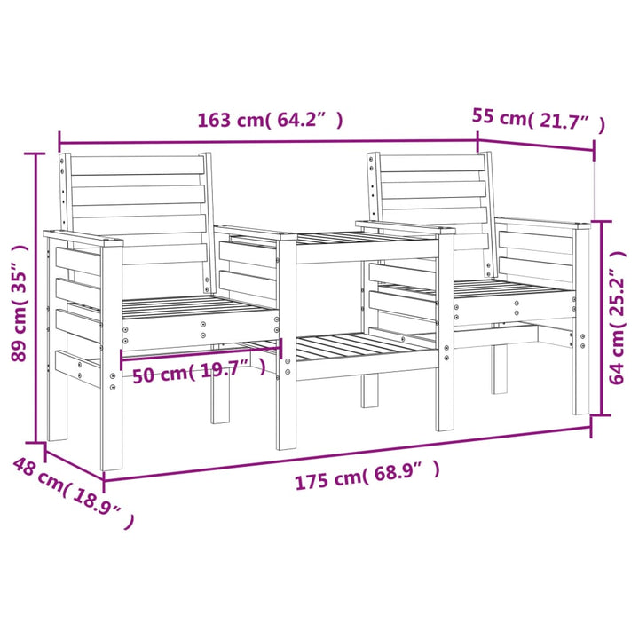 Tuinbank met tafel 2-zits massief grenenhout