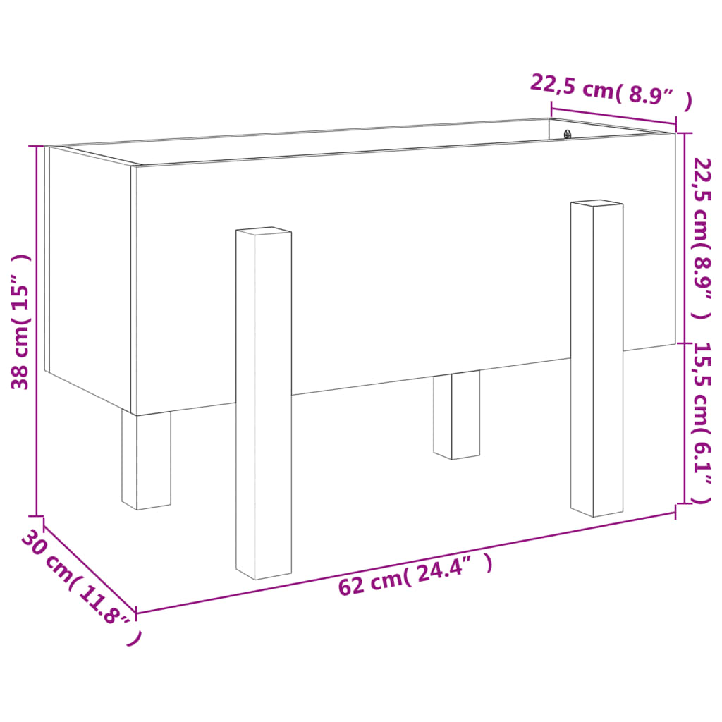 Plantenbak 62x30x38 cm massief grenenhout honingbruin