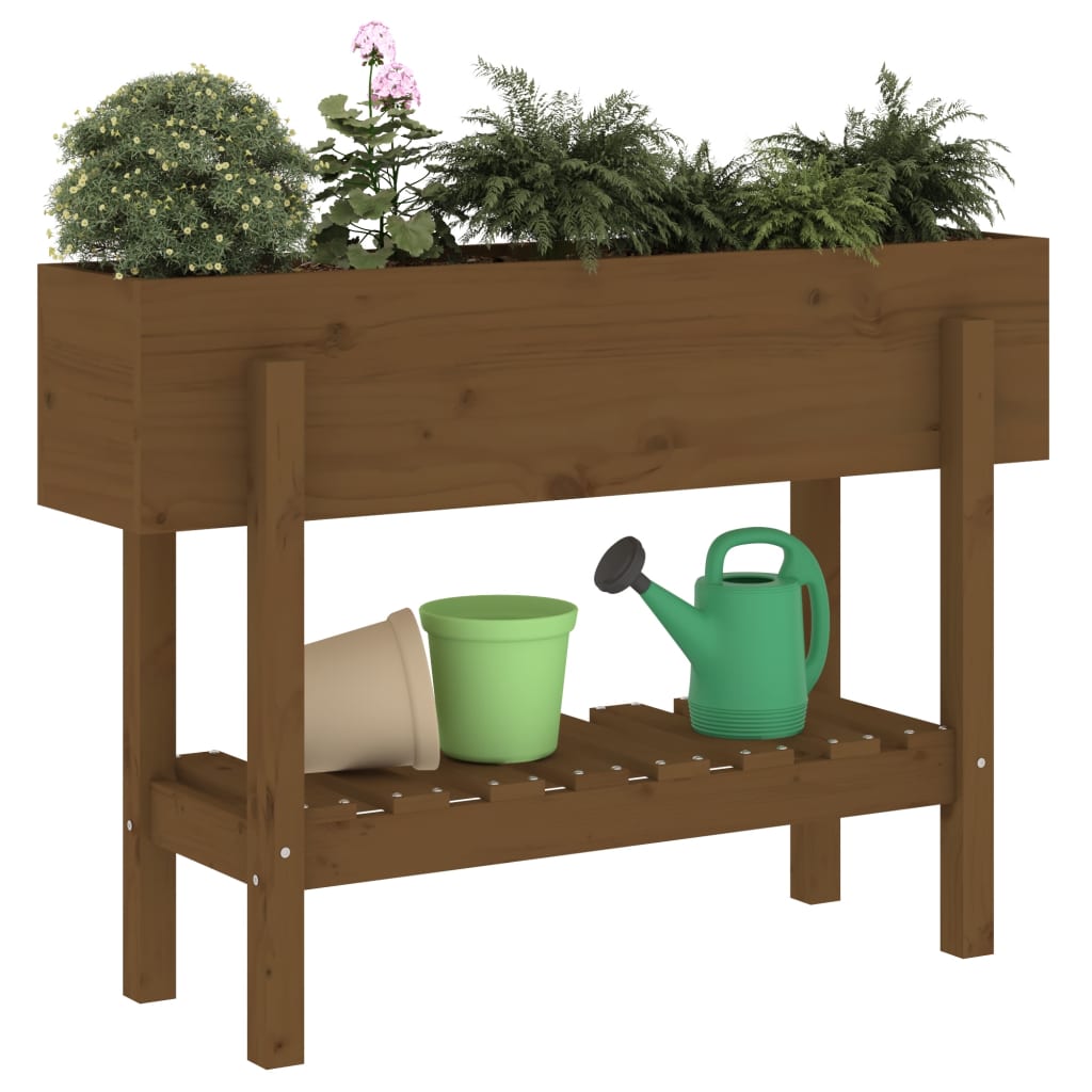 Plantenbak verhoogd 101x30x69 cm massief grenenhout honingbruin