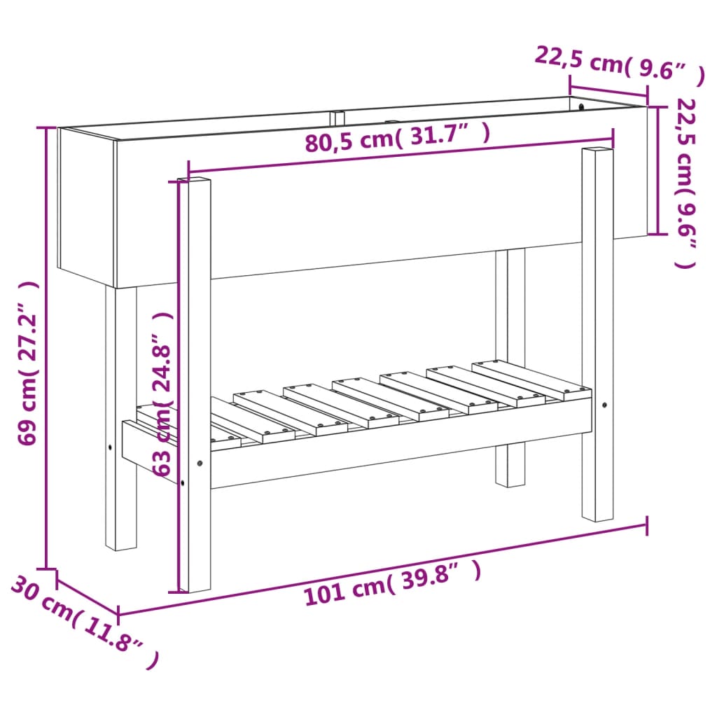 Plantenbak geschat 101x30x69 cm massief groenenhout honingbruin