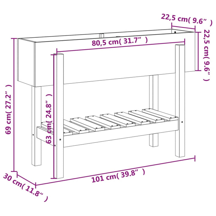 Plantenbak verhoogd 101x30x69 cm massief grenenhout honingbruin