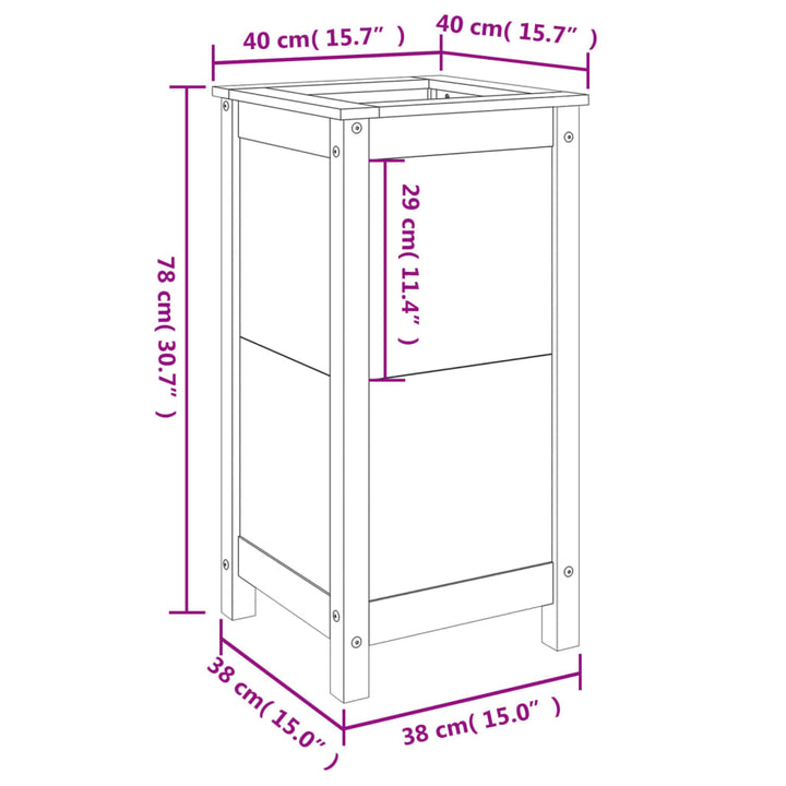 Plantenbak 40x40x78 cm massief grenenhout honingbruin