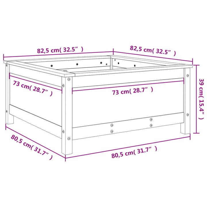 Plantenbak 82,5x82,5x39 cm massief grenenhout honingbruin