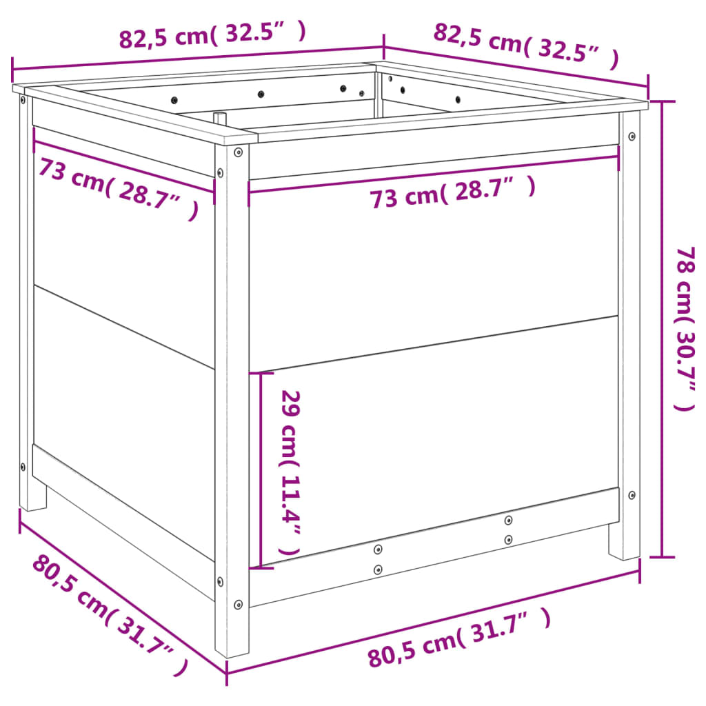 Plantenbak 82,5x82,5x78 cm massief grenenhout honingbruin