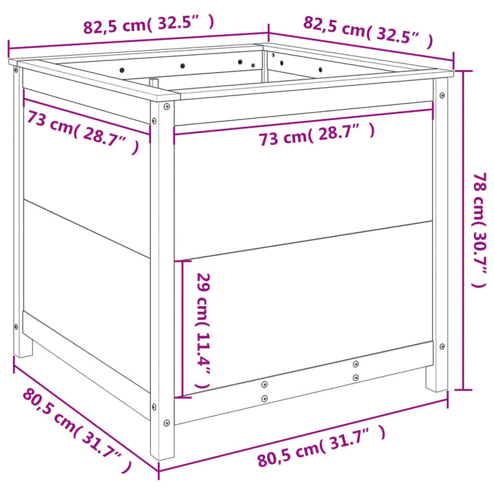 Plantenbak 82,5x82,5x78 cm massief groenhout honingbruin