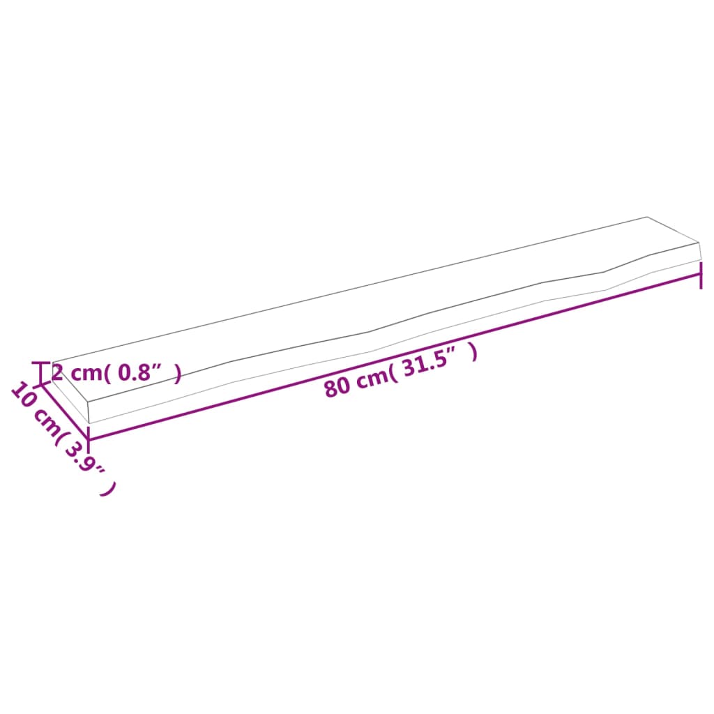 Wandschap 80x10x2 cm onbehandeld massief eikenhout