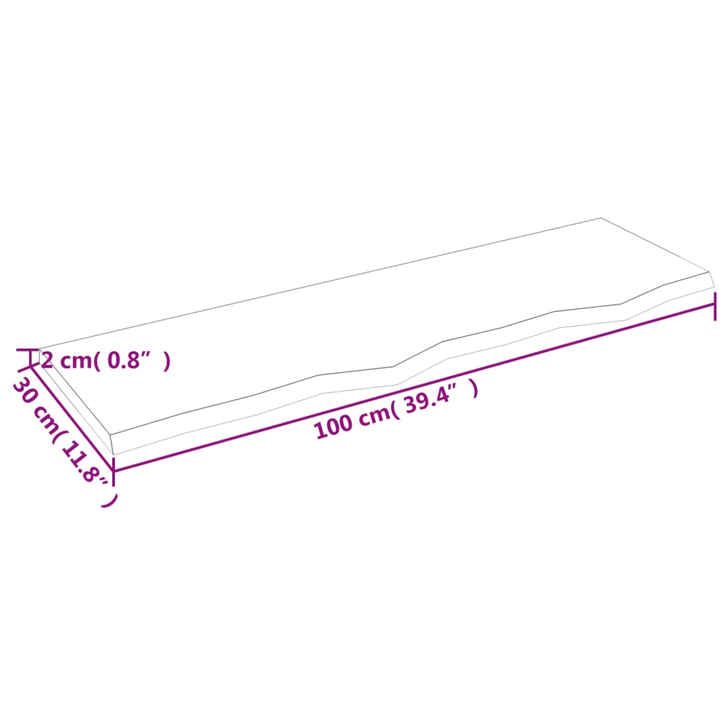 Wandschap 100x30x2 cm onbehandeld massief eikenhout