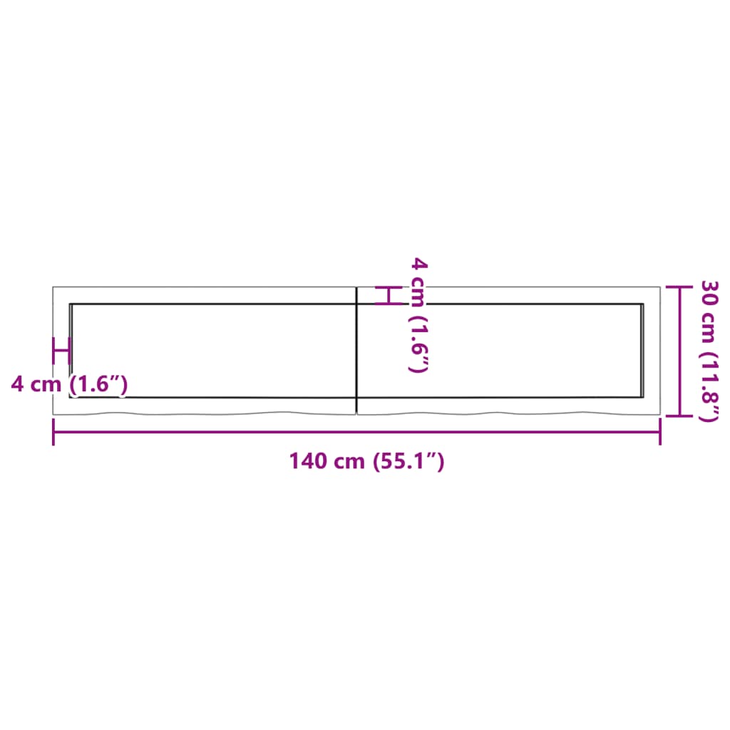 Wandschap 140x30x4 cm onbehandeld massief eikenhout