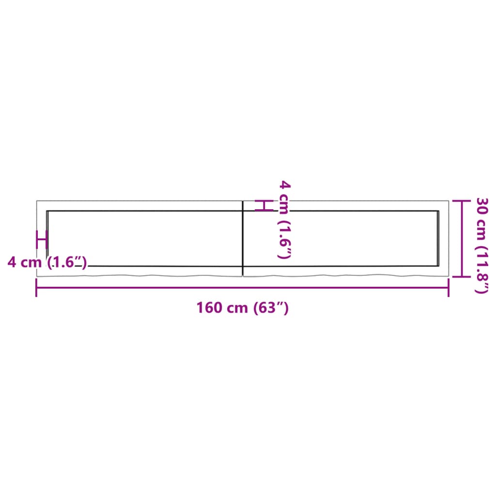 Wandschap 160x30x6 cm onbehandeld massief eikenhout