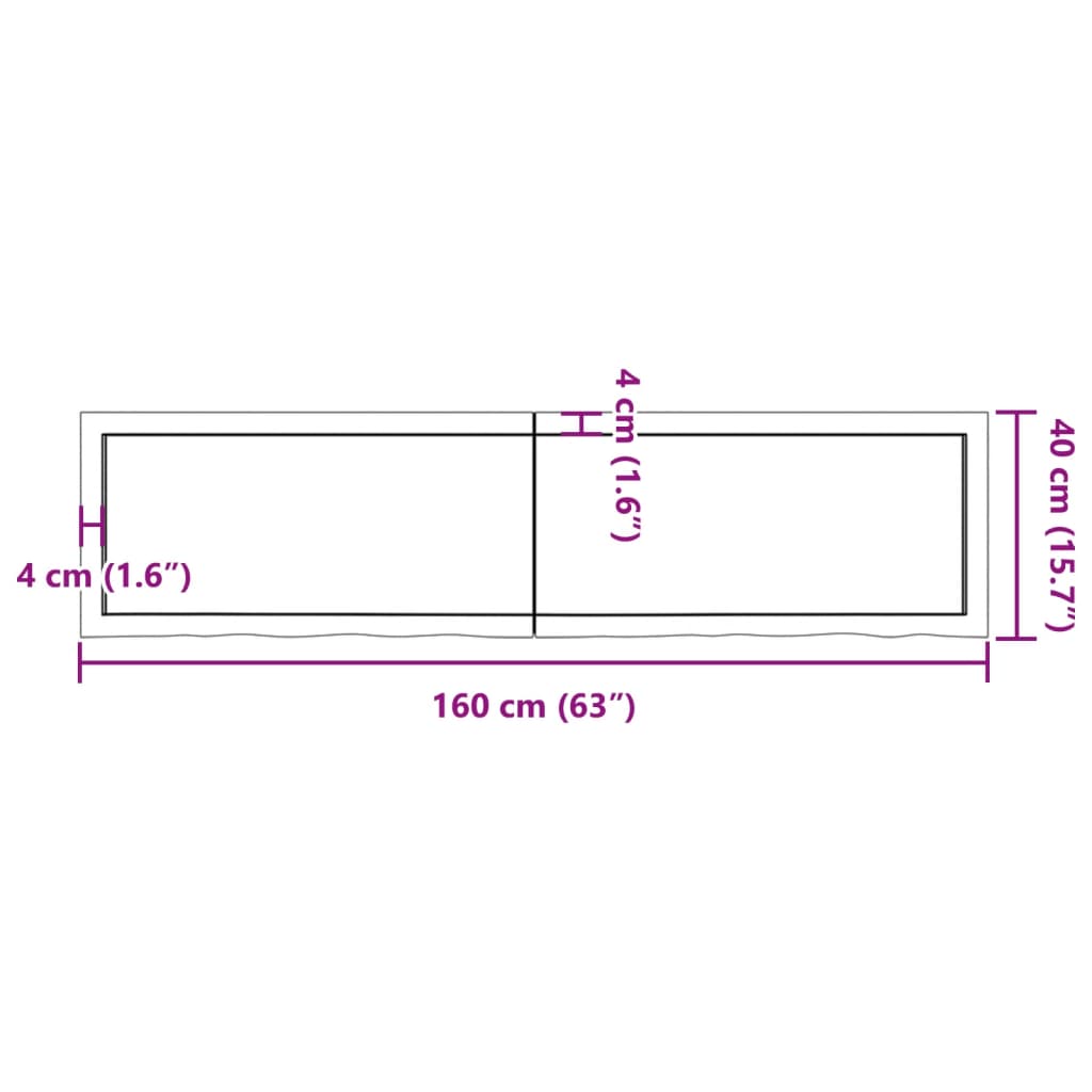 Wandschap 160x40x6 cm onbehandeld massief eikenhout