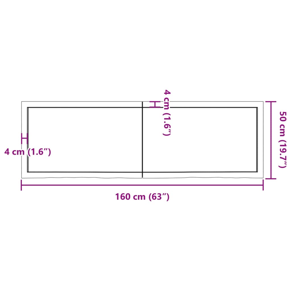 Wandschap 160x50x6 cm onbehandeld massief eikenhout