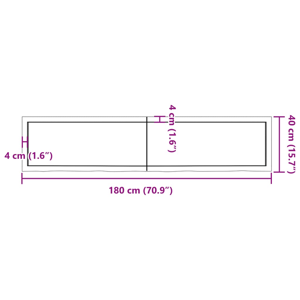 Wandschap 180x40x4 cm onbehandeld massief eikenhout