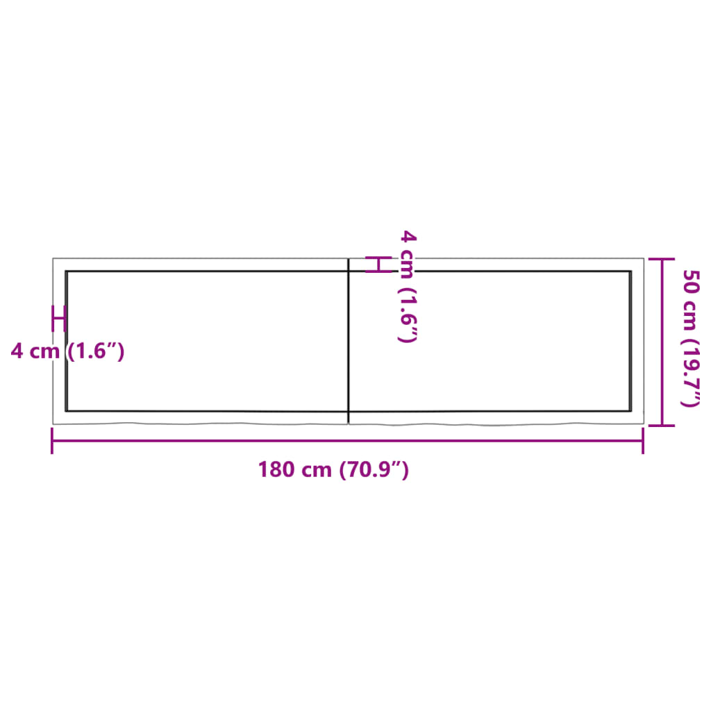 Wandschap 180x50x6 cm onbehandeld massief eikenhout