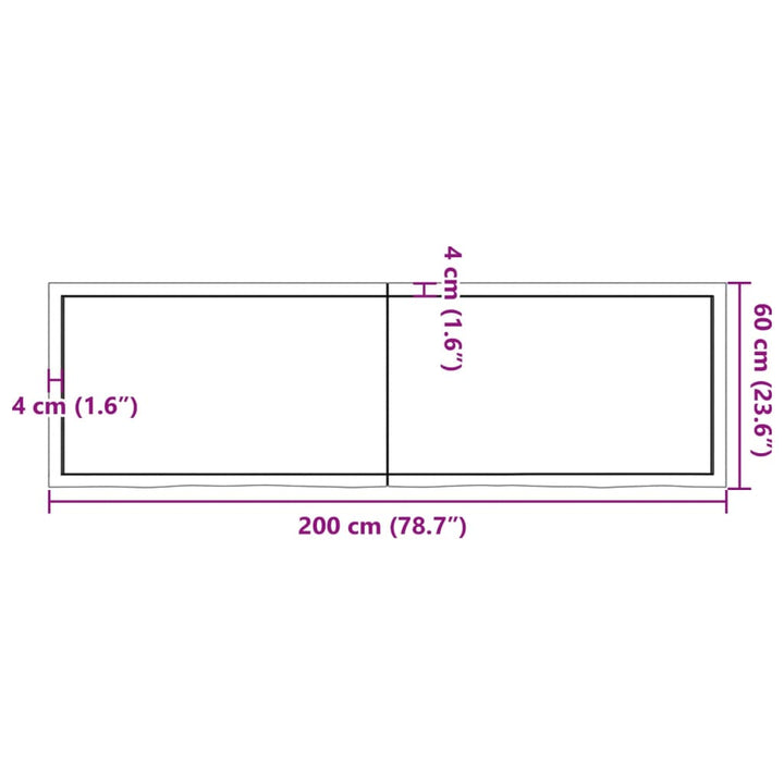 Wandschap 200x60x4 cm onbehandeld massief eikenhout