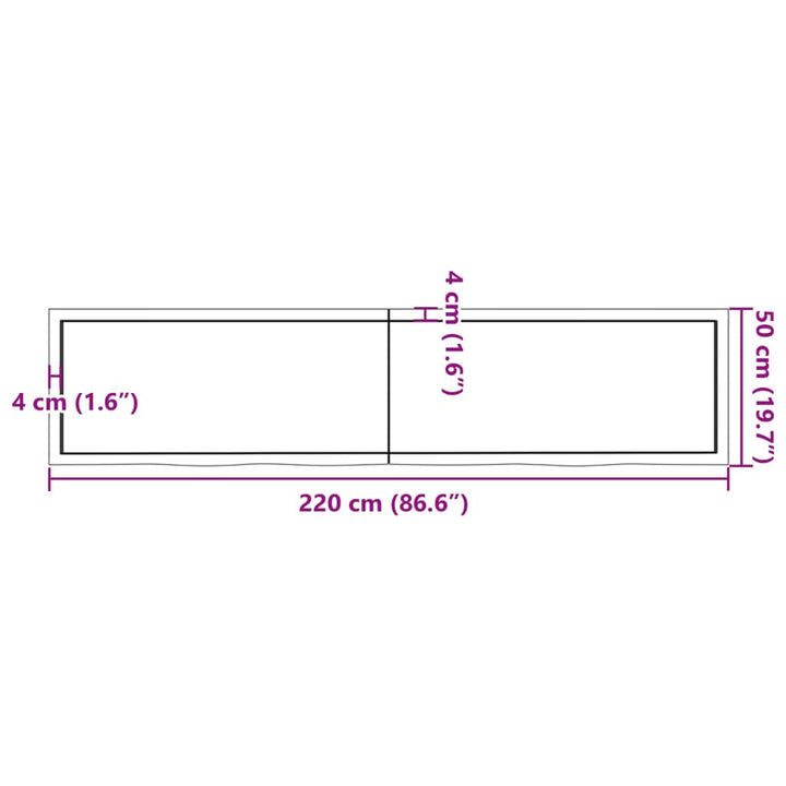 Wandschap 220x50x6 cm onbehandeld massief eikenhout