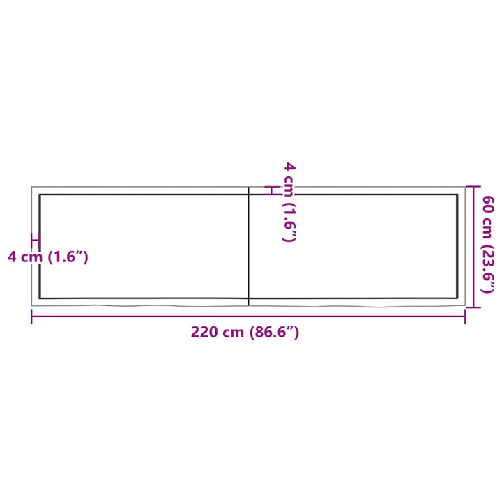 Wandschap 220x60x6 cm onbehandeld massief eikenhout