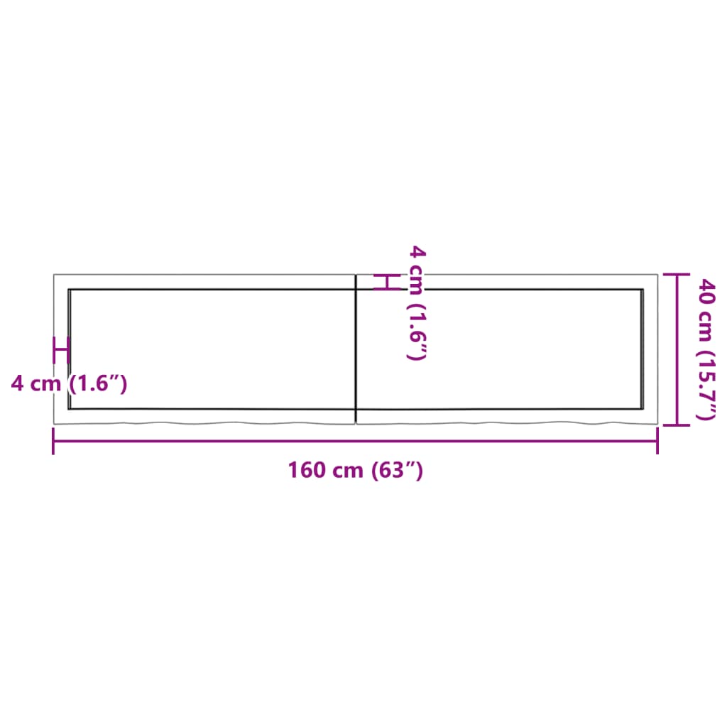 Wandschap 160x40x4 cm behandeld massief eikenhout lichtbruin