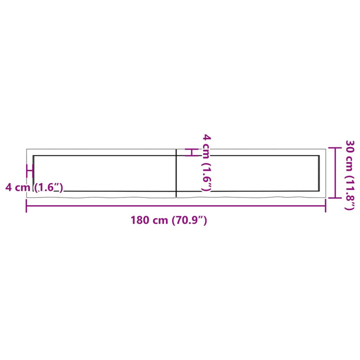 Wandschap 180x30x6 cm versierd massief eikenhout lichtbruin