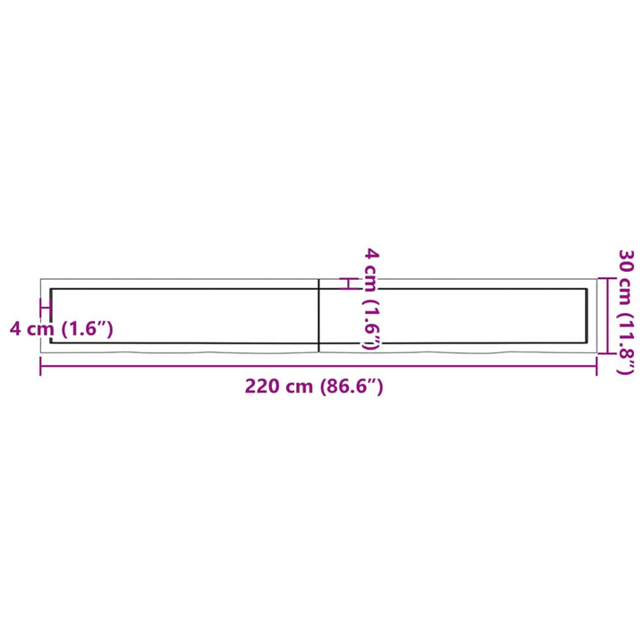 Wandschap 220x30x6 cm behandeld massief eikenhout lichtbruin