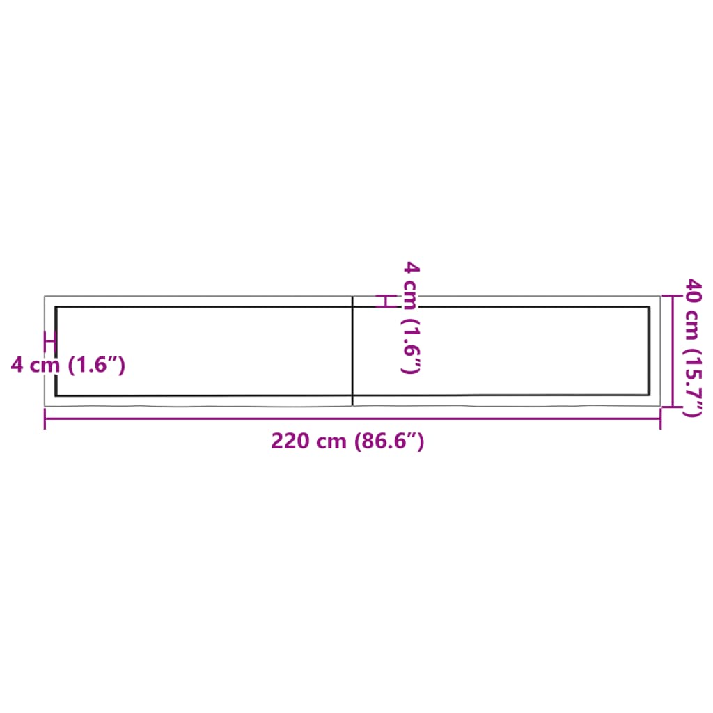 Wandschap 220x40x4 cm behandeld massief eikenhout lichtbruin