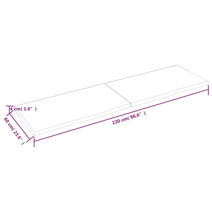 Wandschap 220x60x4 cm behandeld massief eikenhout lichtbruin