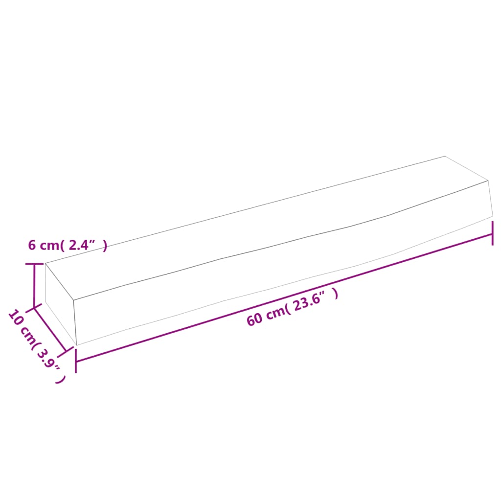 Wandschap 60x10x6 cm behandeld massief eikenhout donkerbruin