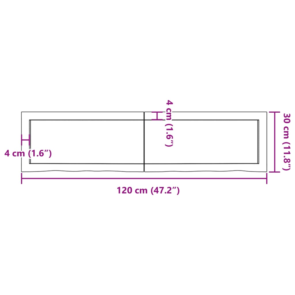 Wandschap 120x30x4 cm behandeld massief eikenhout donkergrijs